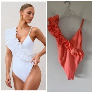 CLUB L London | Sandy Shores one piece swimsuit ruffled Salmon Pink US Sz 4